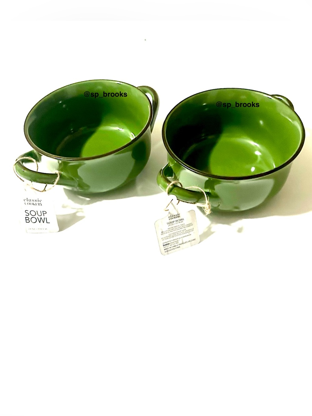 🎁Classic Cookery Soup Bowls with handles - Green - Set of 2 - 24 ozs